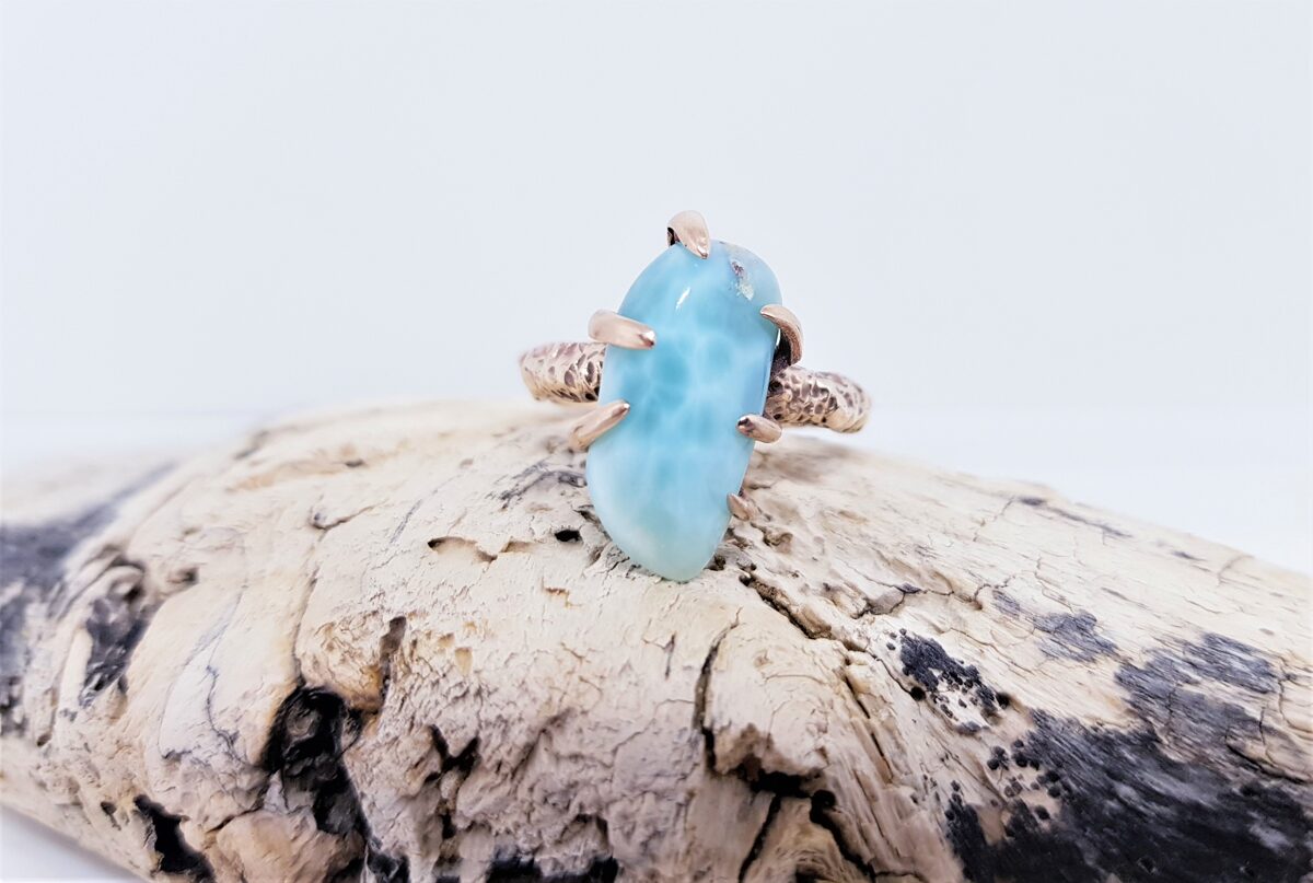 Bronze Ring With Larimar "Out Of The Ordinary" (rugged)