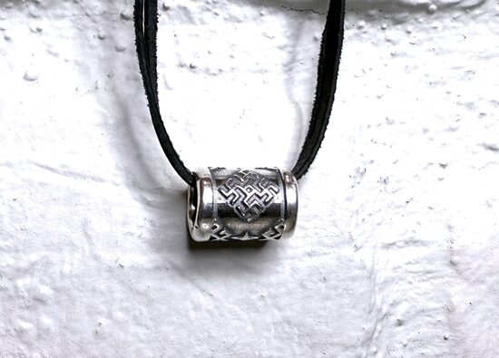 Silver pendant / beard bead with Latvian Fire Cross symbol