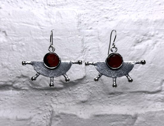 Silver Earrings "Spring Wind" (with amber, short)