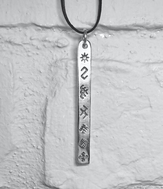 Silver pendant with seven protection symbols (elongated, large)