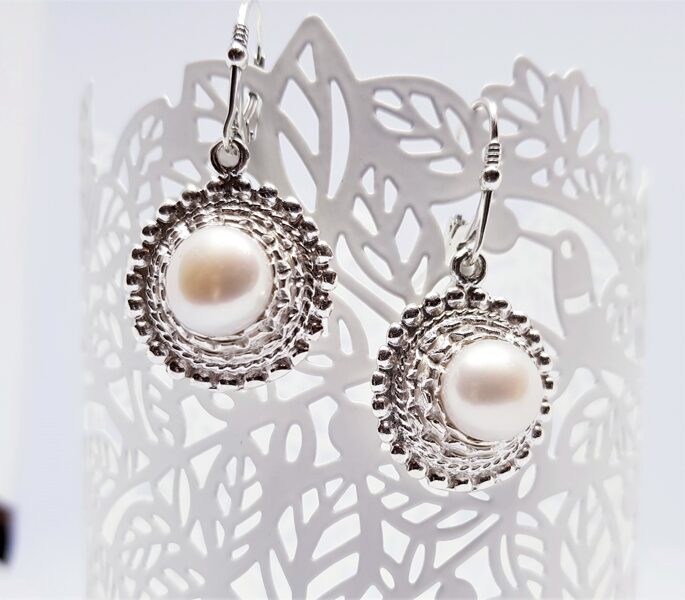 Bright Silver Earrings With Pearls