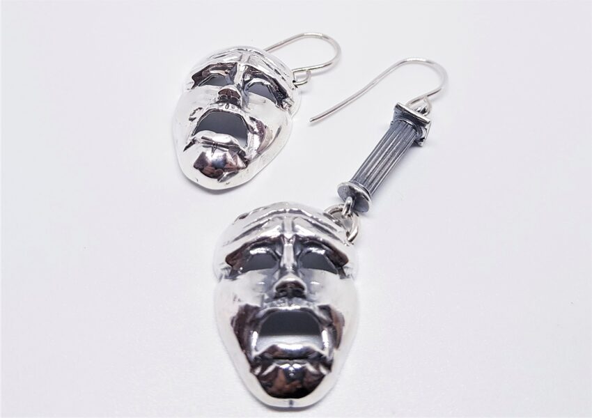 Silver Earrings "Theater Is Life" (asimetric, dark silver)