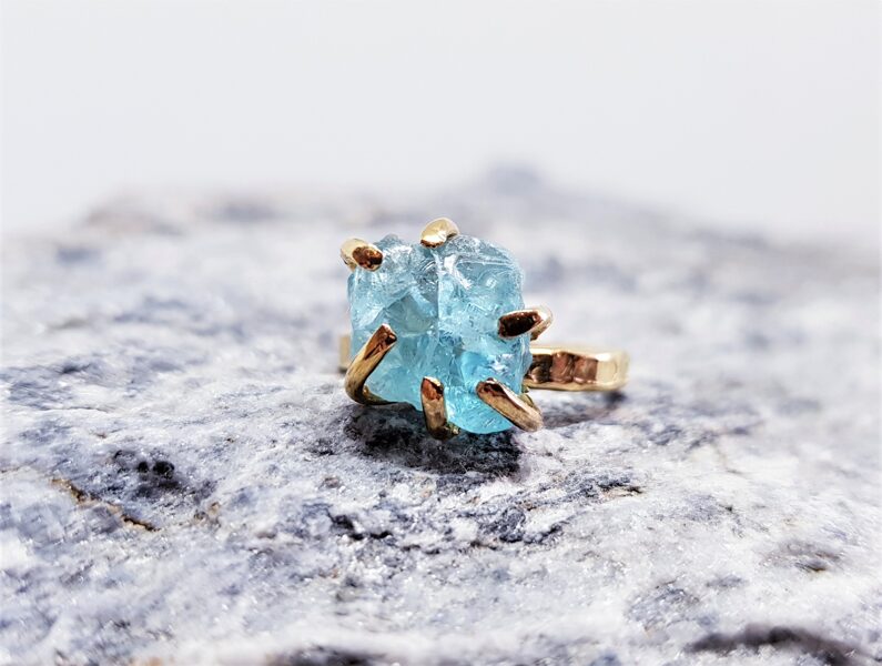 Gold PLated Ring With Aquamarine "Out Of The Ordinary" (rugged)