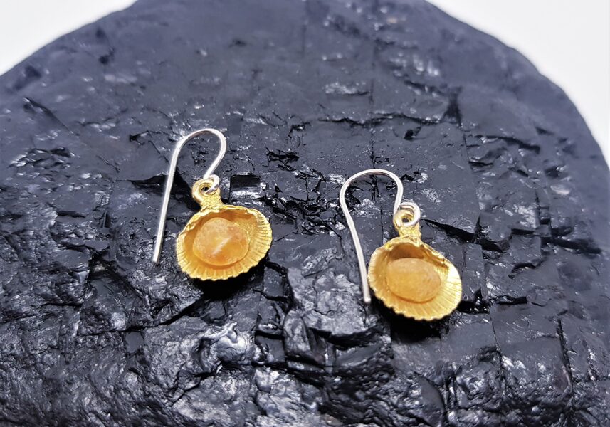Bronze Earrings "Shells From Melnsils Village With Amber" (small)