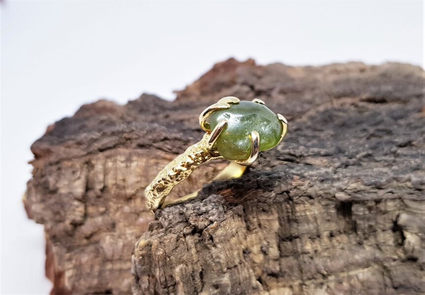 Gold Plated Silver Ring With Peridot "Out Of The Ordinary" (rugged)