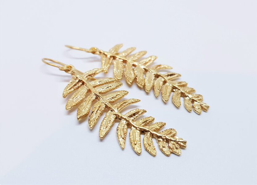 Yellow Gold Plated Earrings "The Ferns" (symmetrical)
