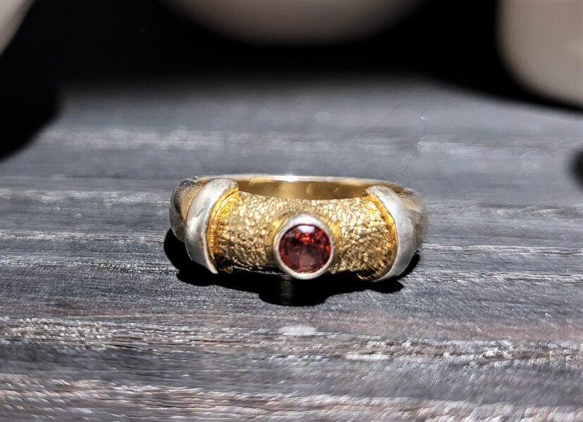 14k Gold Plated Silver Ring With Garnet - Yellow Gold