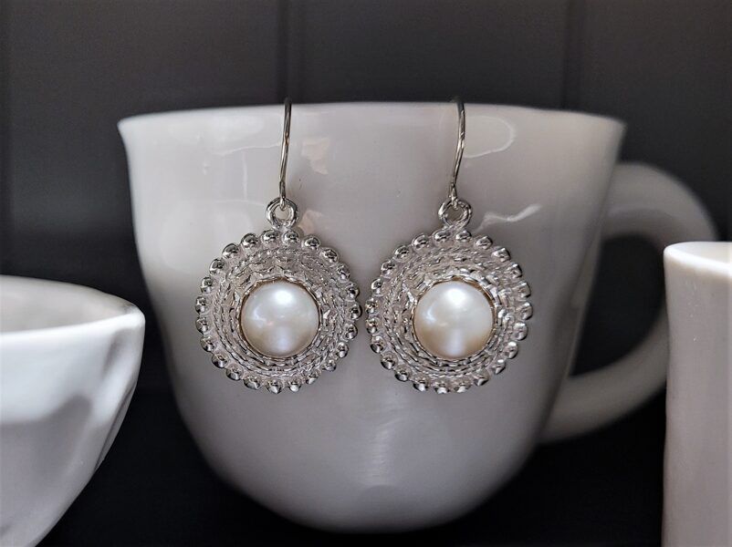 Bright Silver Earrings With Pearls