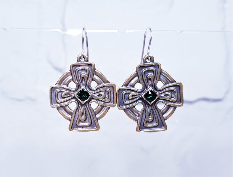 Bronzeohrringe „Keltisches Kreuz“ (mit Kristall)