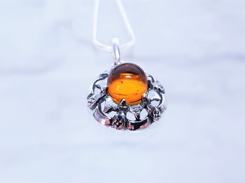 Silver Moon Symbol Necklace With Amber