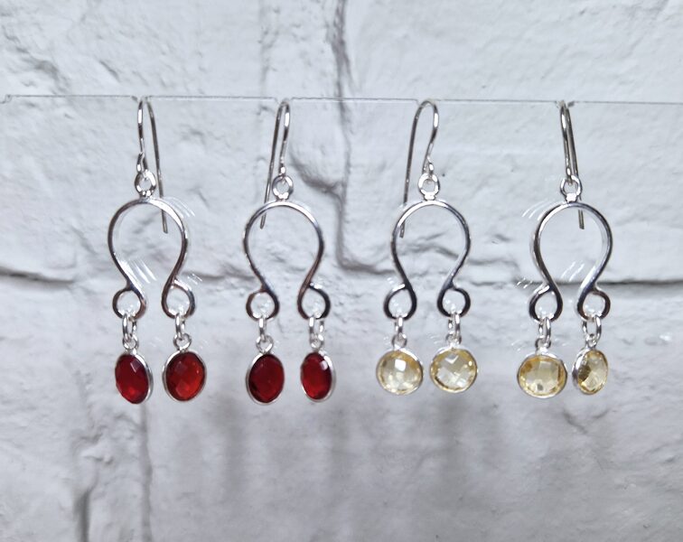 Silver Earrings With Gemstone Charms