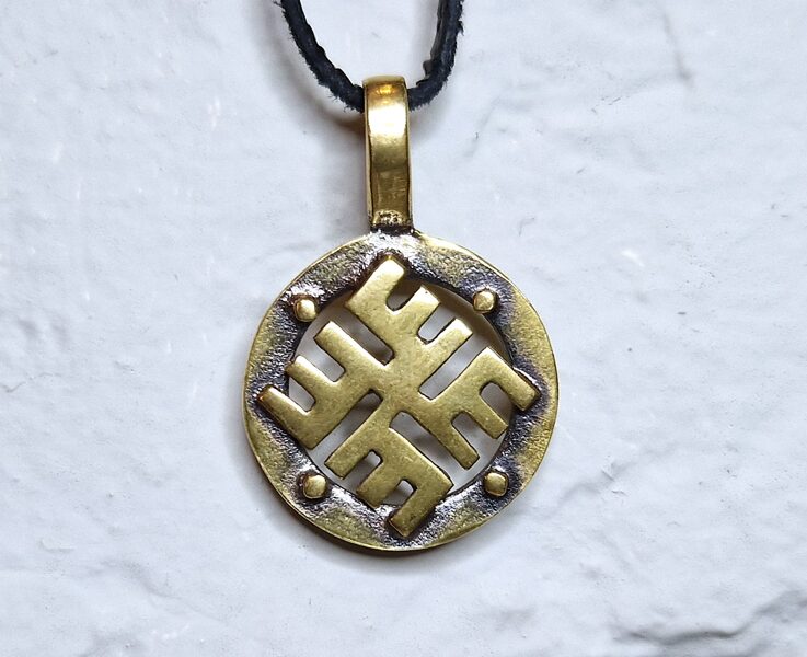 Bronze Pendant "Fire Cross" (round, framed)